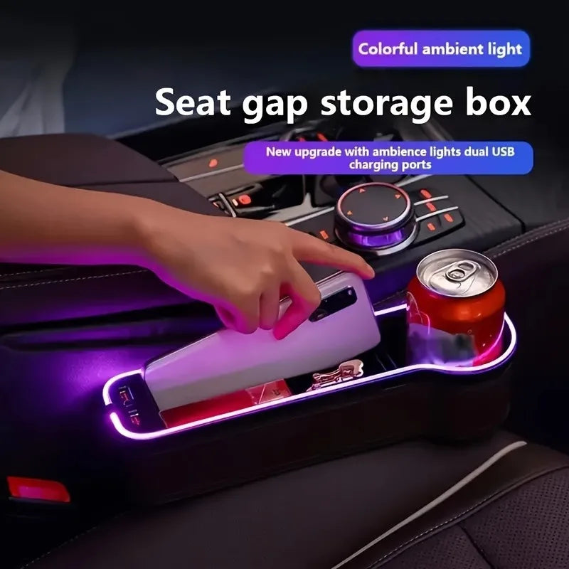 LED Seat Gap Storage Box W/ USB Charging Ports