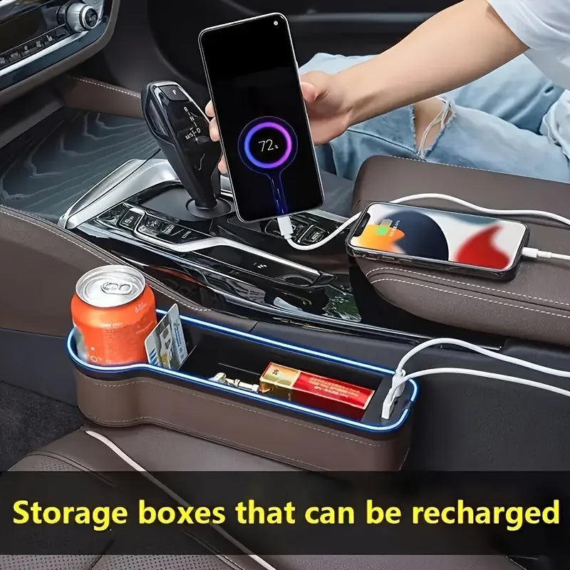 LED Seat Gap Storage Box W/ USB Charging Ports