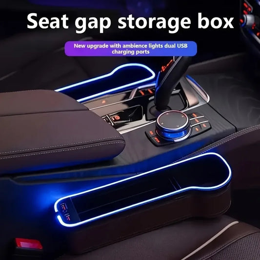 LED Seat Gap Storage Box W/ USB Charging Ports